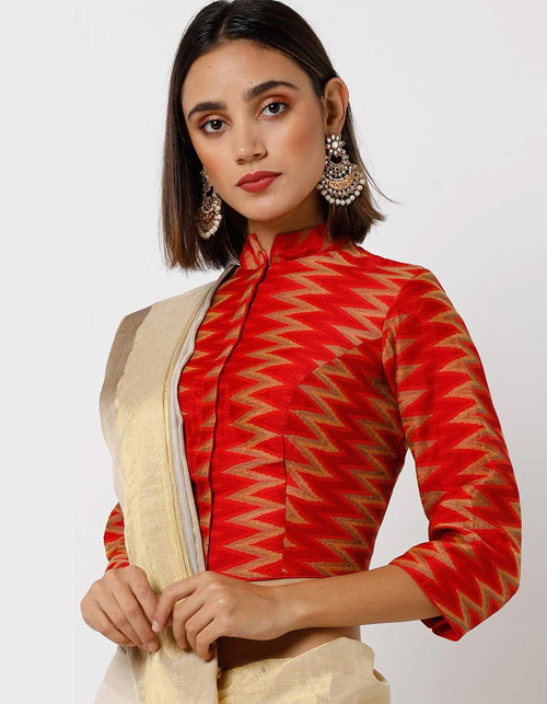 Chinese Collar High Neck Red Blouse
