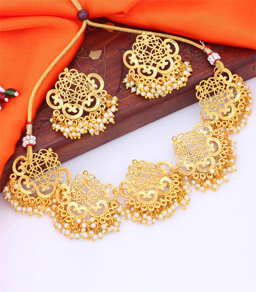 Choker Gold Plated Pear Neckwear With Earrings