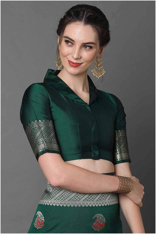 Collar Neck Green Art Silk Short Sleeves Blouse