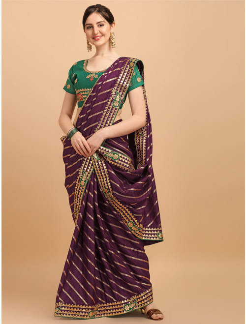 Dark Purple Embroidered Saree