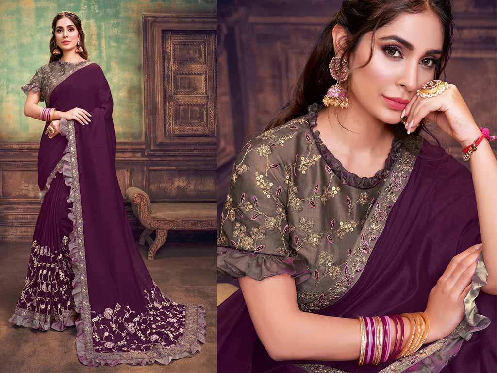 Deep Purple Georgette Saree