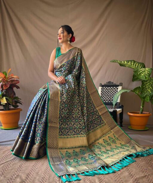 Designer Blue Patola Silk Saree