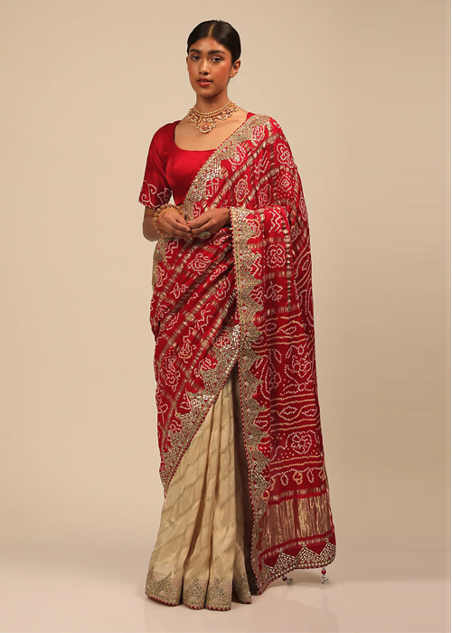 Designer Red Half Saree