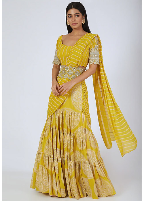 Designer Yellow Lehenga Saree