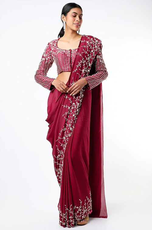 Designer wine Pink Crepe Silk Saree