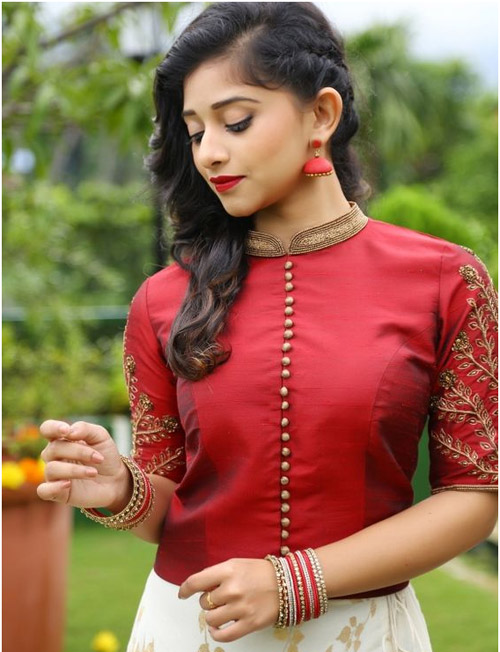 Embroidered Sleeves High Neck Blouse
