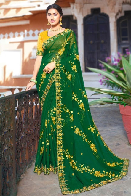 Floral Embroidered Chiffon Saree