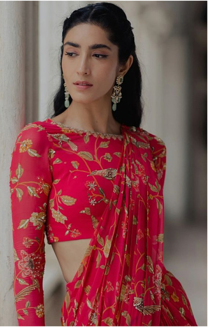 Floral Red High Neck Blouse Design