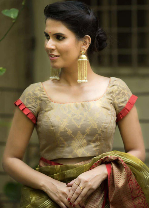 Gold Color Blouse With Frill Detailing