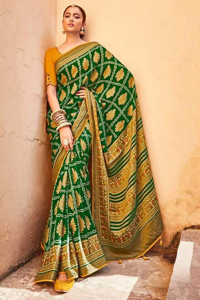 Green And Yellow Patola Saree