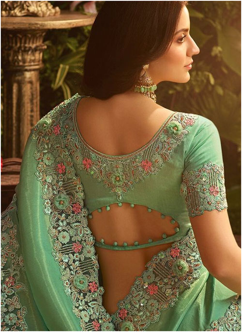 Green Blouse Cut Work Design