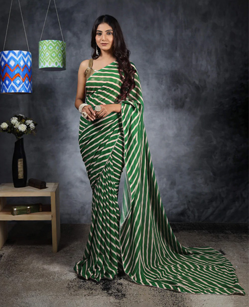 Green Lehariya Digital Printed Saree