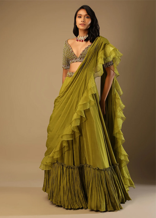 Green Lehenga Saree
