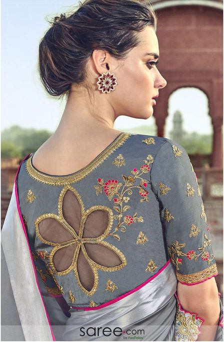 Grey Cut Work Blouse Design