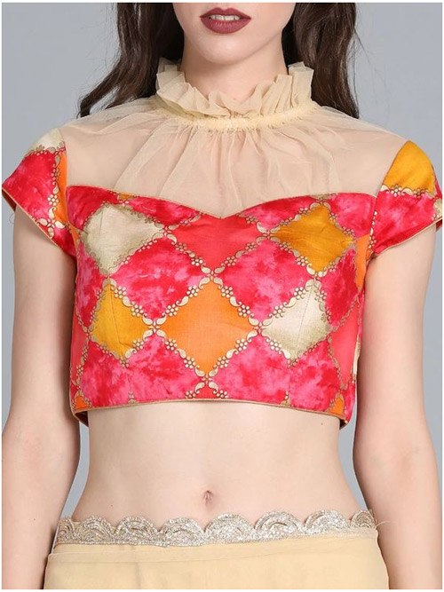 High Frill Neck Short Sleeves Blouse Design