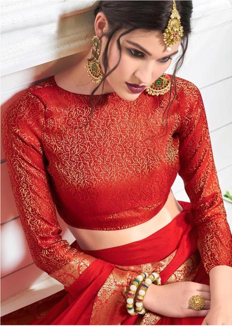 High Neck Red Blouse Design