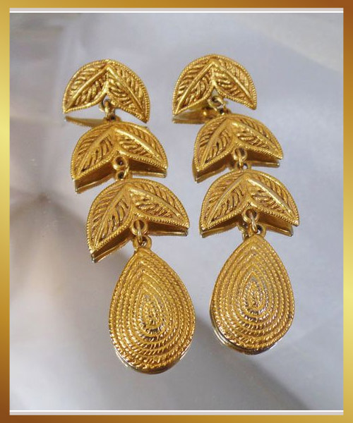 Leaf Shape Drop Gold Earrings