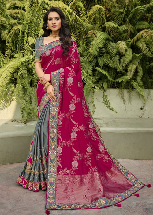 Magenta And Grey Saree