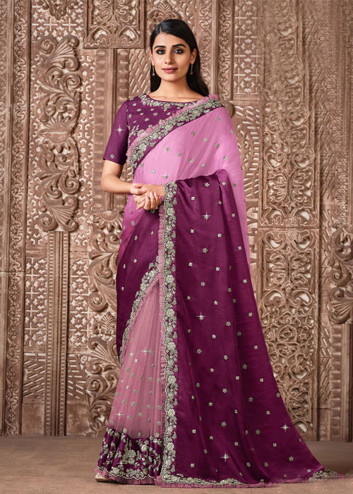 Magenta And Light Pink Half Saree