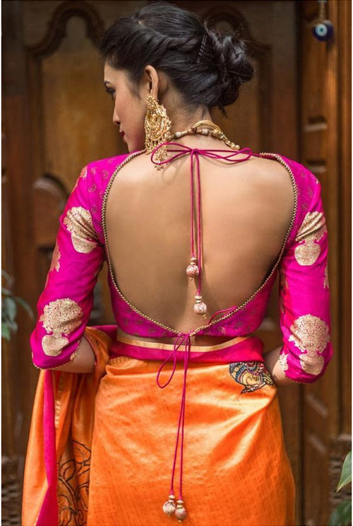 Magenta Deep Neck Back Blouse
