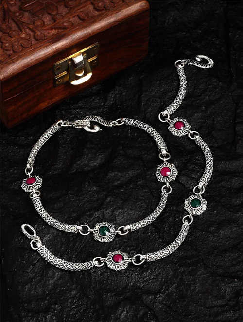 Magenta Stone Studded Anklets