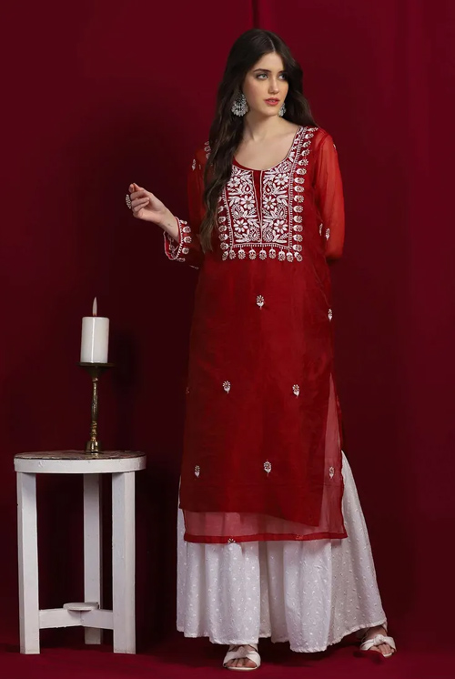 Maroon Chanderi Kurti