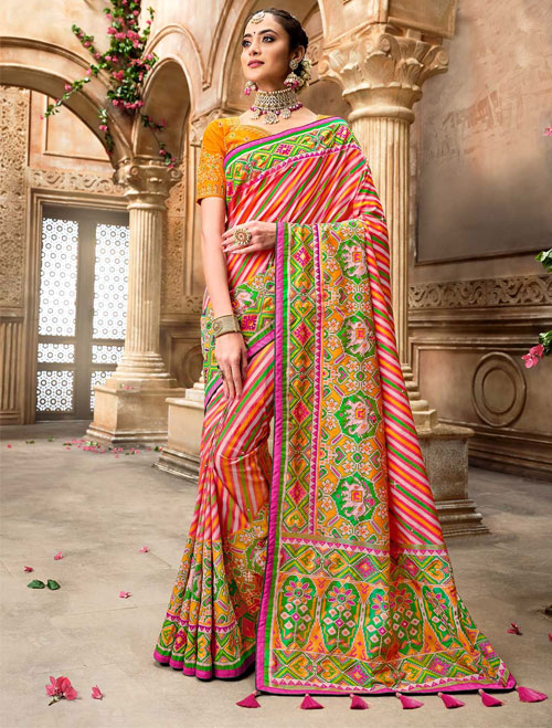 Multicolor Lehariya Silk Saree