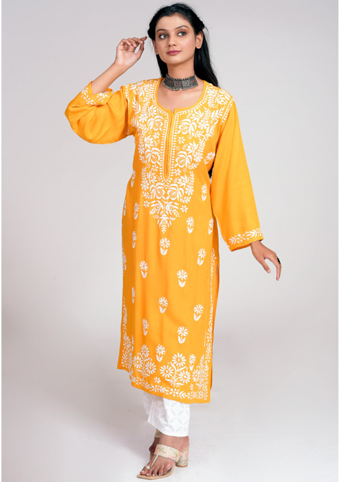 Mustard Yellow Chikankari Kurti