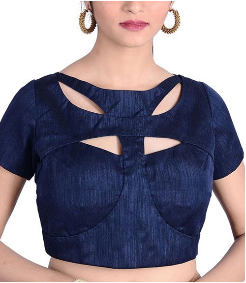 Navy Blue Boat Neck Blouse Design
