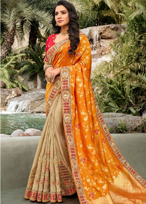 Orange And Beige Half Saree