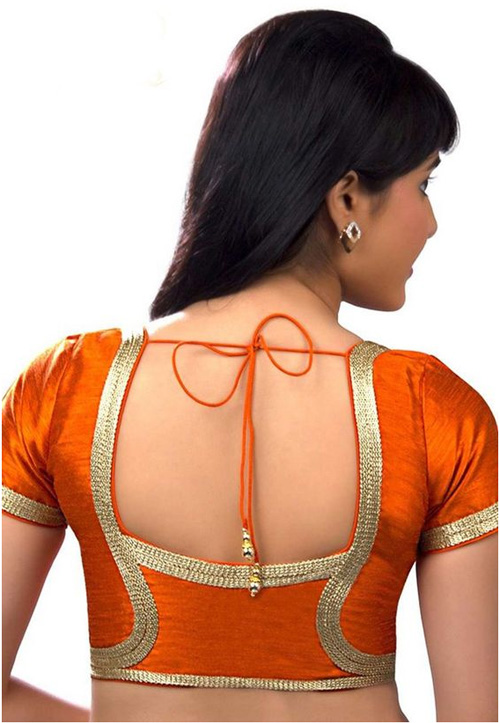 Orange Blouse With Golden Border Work