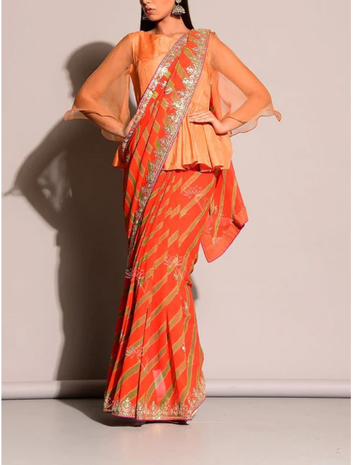 Orange Lehariya Saree