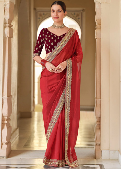 Organza Red Saree