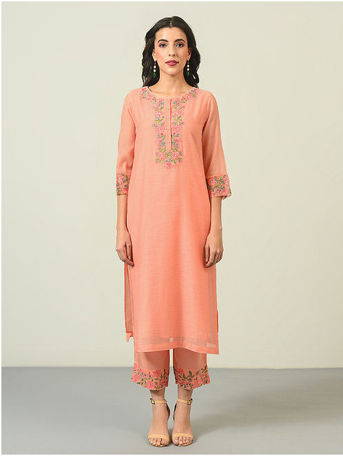 Peach Embroidered Kurti