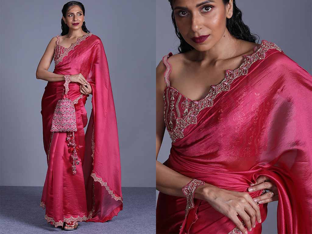 Pink Cut Work Embroidered Saree