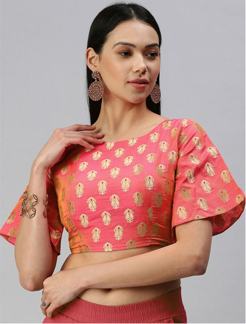 Pink Short Bell Sleeves Blouse