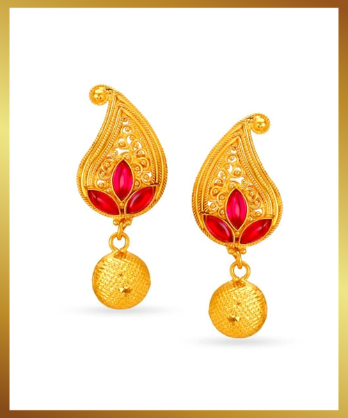 Pink Stone Studded Paisley Drop Earrings