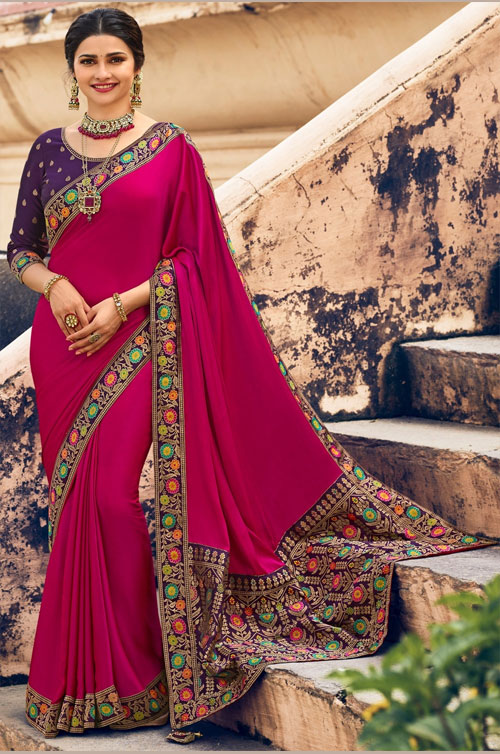 Rani Color Crepe Saree