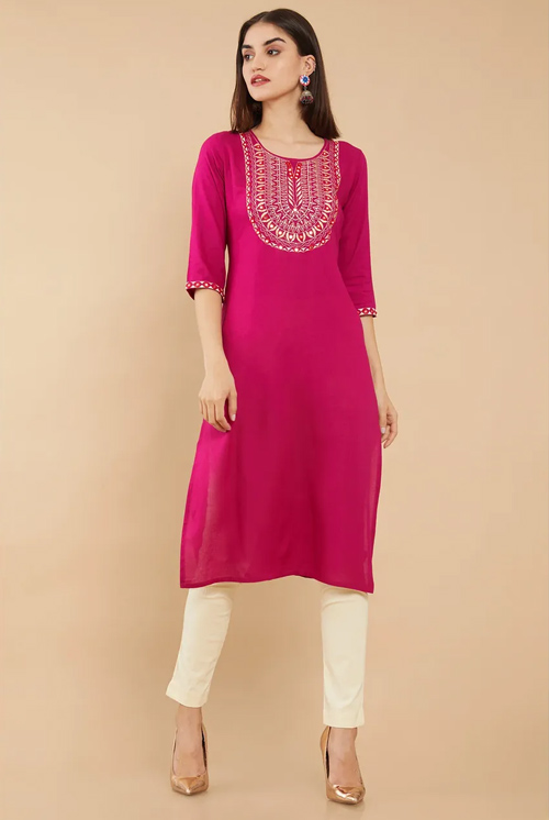 Rayon Round Neck Kurti