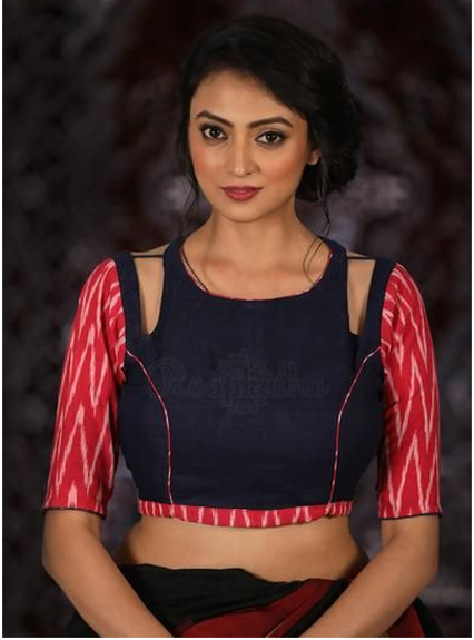 Red And Blue Cutwork Blouse