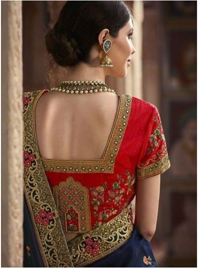 Red Back Square Neck Short Sleeves Blouse