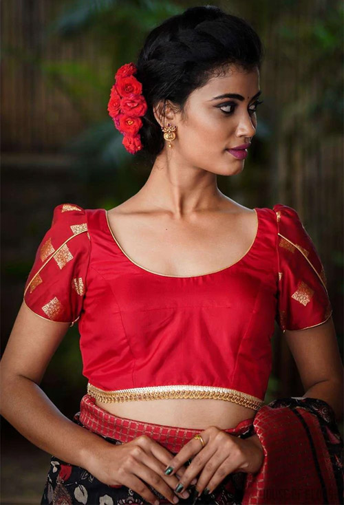 Red Blouse With Short Tulip Sleeves