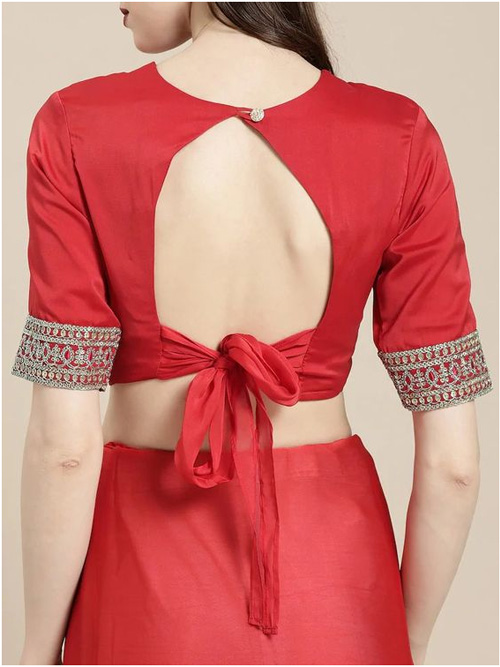 Red Blouse With Silver Border Work