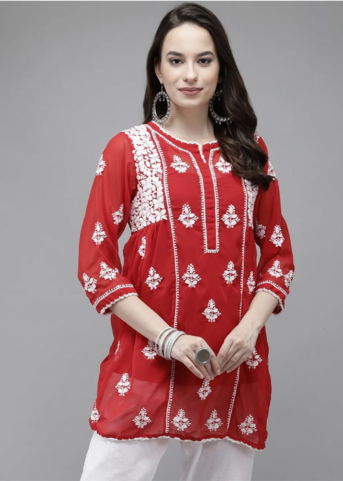 Red Chikankari Kurti