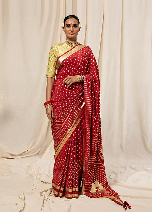 Red Crepe Saree