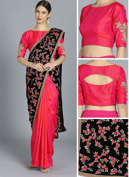 Red Embroidered Half Saree