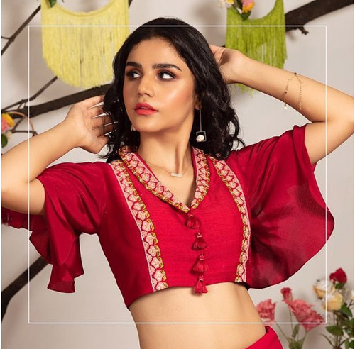 Red Short Sleeves Blouse