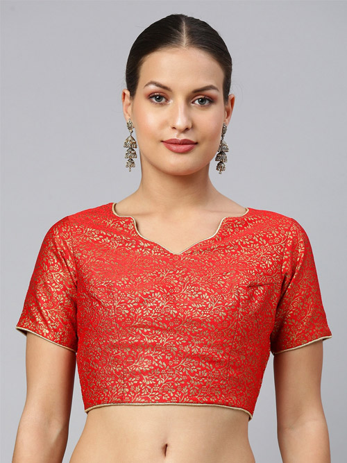 Red Short Sleeves Fancy Blouse