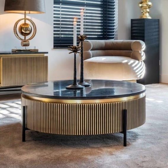  Ribbed Design Black Marble Center Table