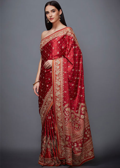 Satin Silk Saree In Red